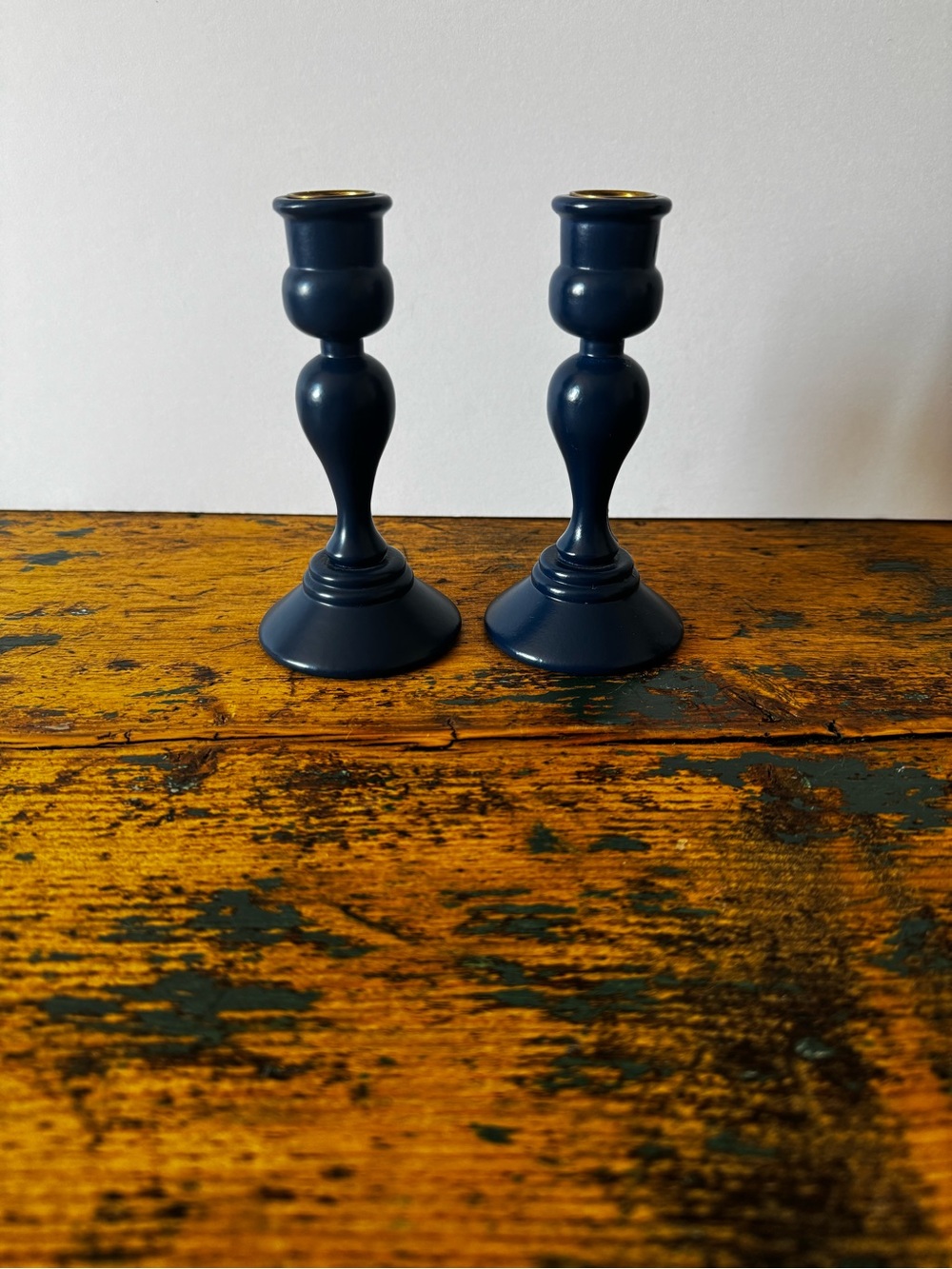 Swedish Blue Candlestick Pair